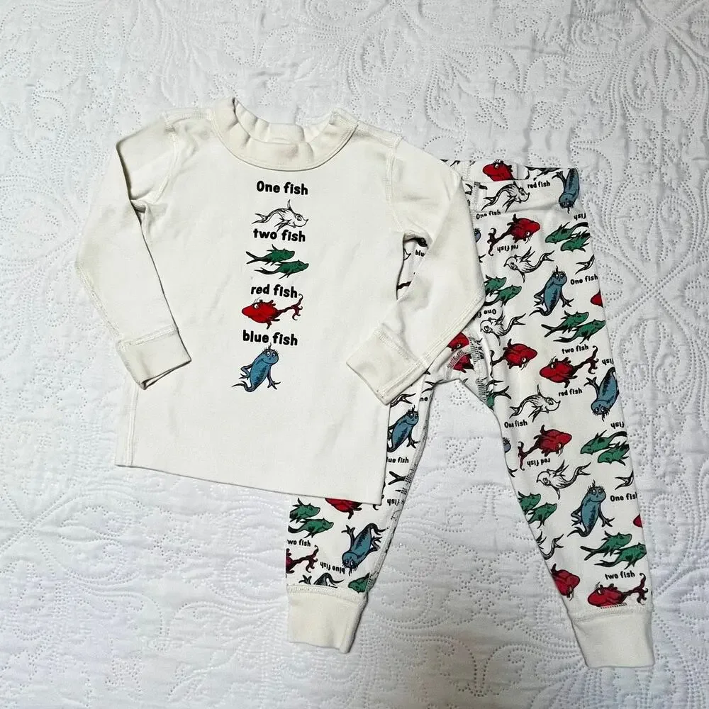 Hanna Andersson Dr Seuss One Fish Two Fish PJ Set Size 2